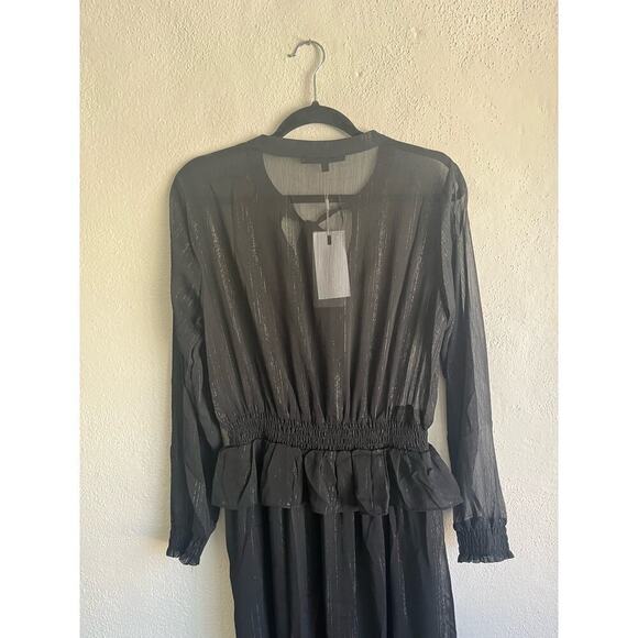 Anthropologie Endless Rose Woman Black Sheer Long Sleeve Tie Front Maxi … - Picture 7 of 11